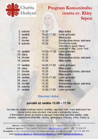 Program Komunitního centra sv. Kláry Srpen